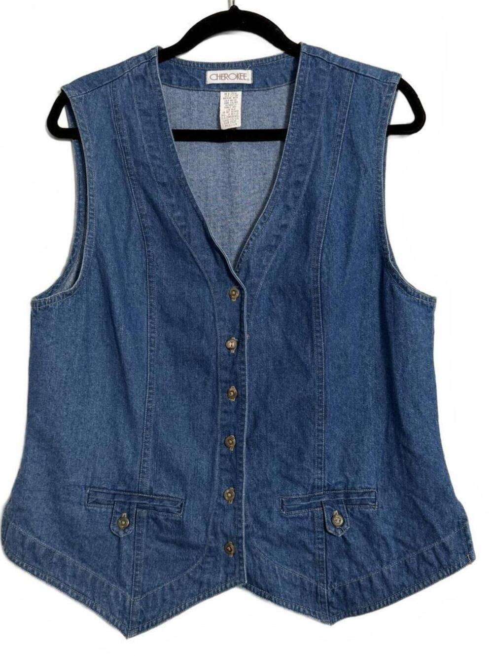 Vintage Cherokee  Blue Denim Vest Button Front Medium